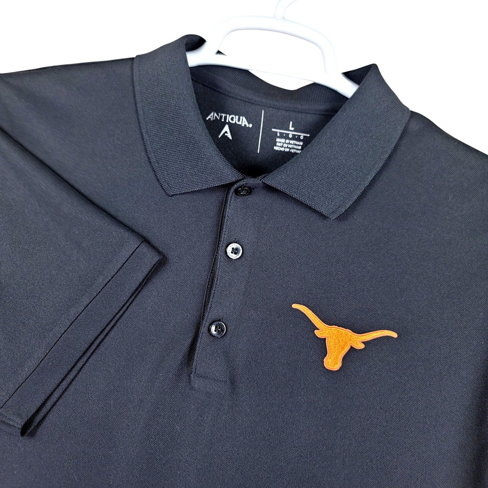 Texas Longhorns Antigua Polo Shirt Mens Large Black Short Sleeve Polyester104271 - Picture 1 of 8